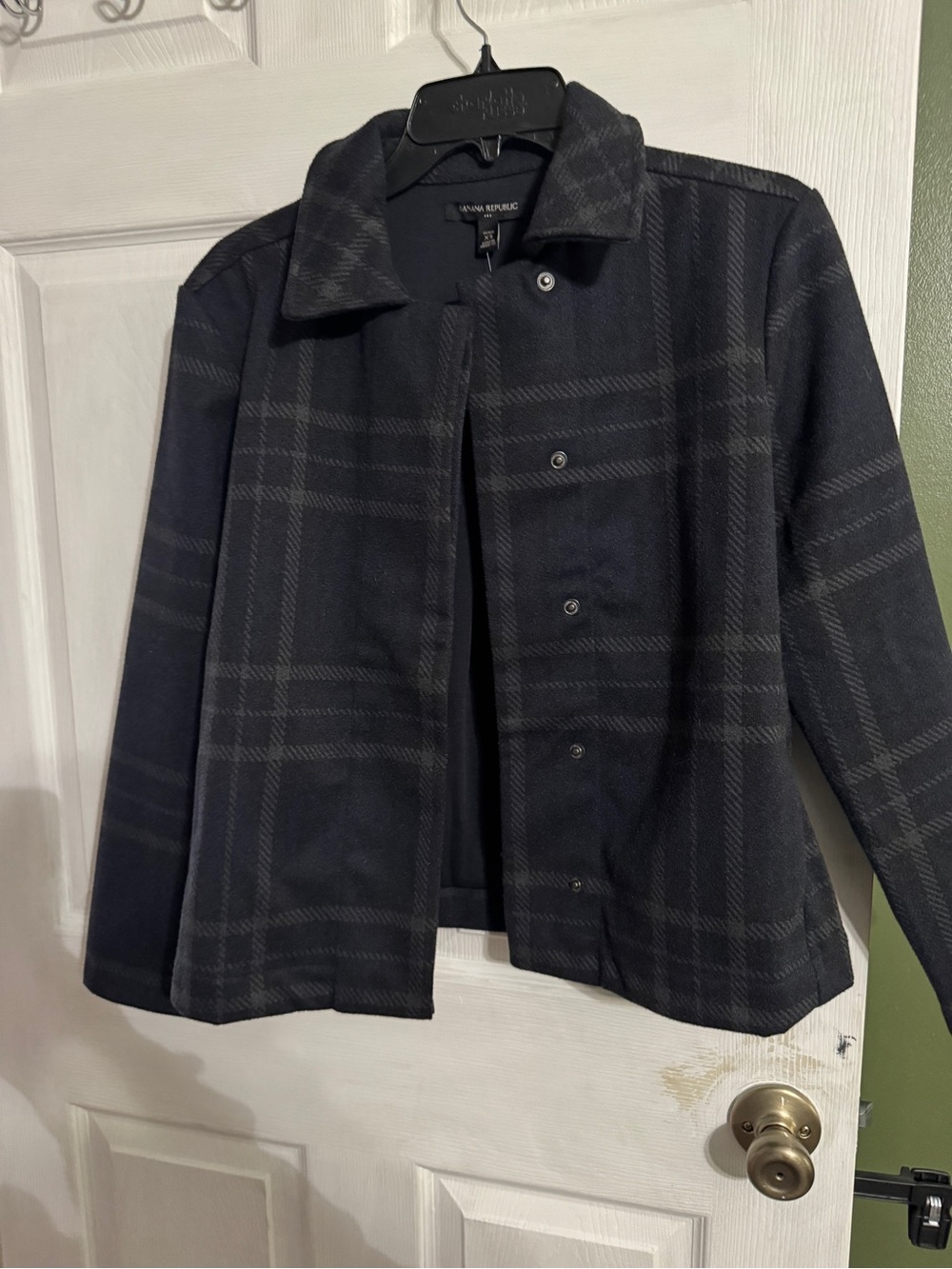 NWT Banana Republic Pea Coat Jacket Plaid Preppy Navy Short XS Petite